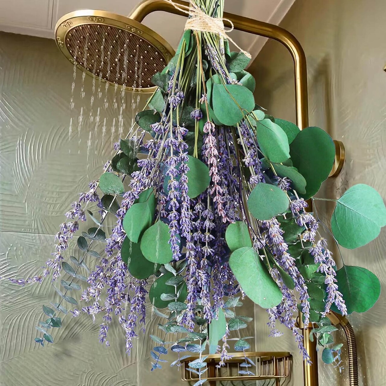 80 PCS Large Dried Preserved Eucalyptus Stems & Lavender Flowers Bundle for Shower, 17'' Real Fresh Hanging Silver Dollar Leaves, Aromatic Self-Care Shower Plants, Natural Fragrance, Home Decor